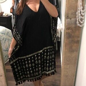 Love stitch one size black oversized kimono dress